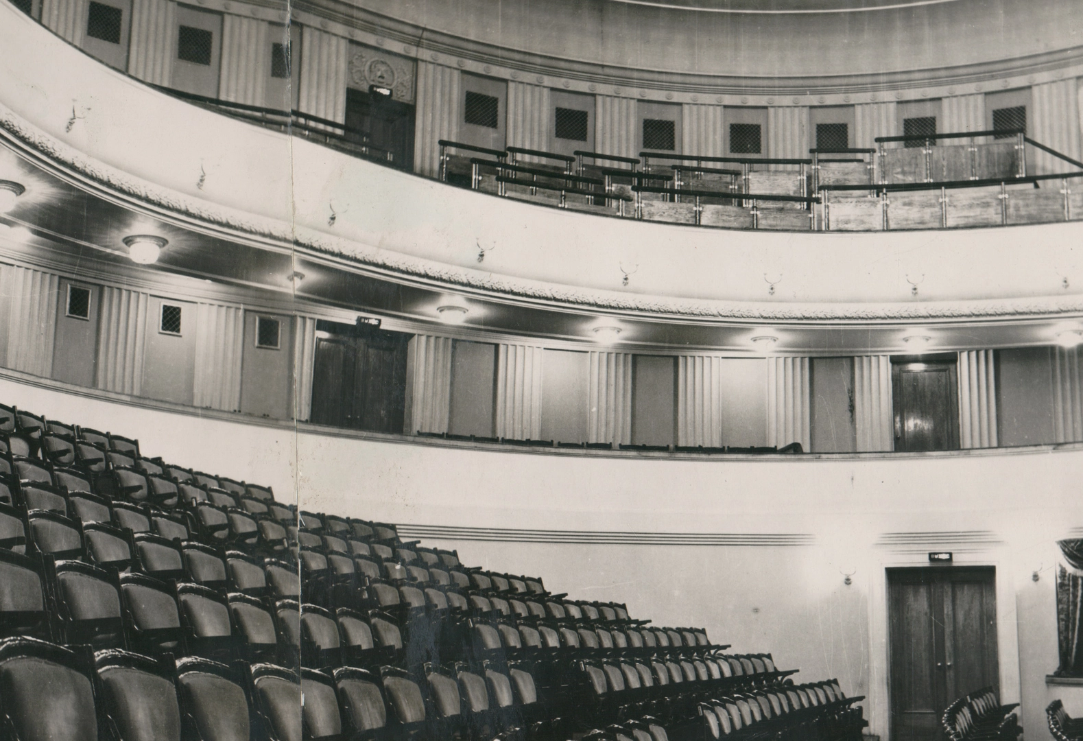 The original auditorium, which has been restored, including chairs from Zabolotny's architectural library.