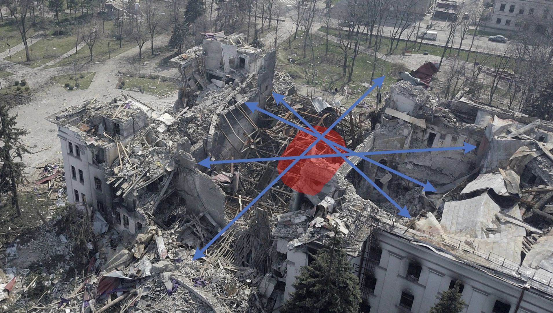 Schematic view west-east and likely position of warhead detonation. Figure 5 from Collett’s report. ©Gareth Collett 