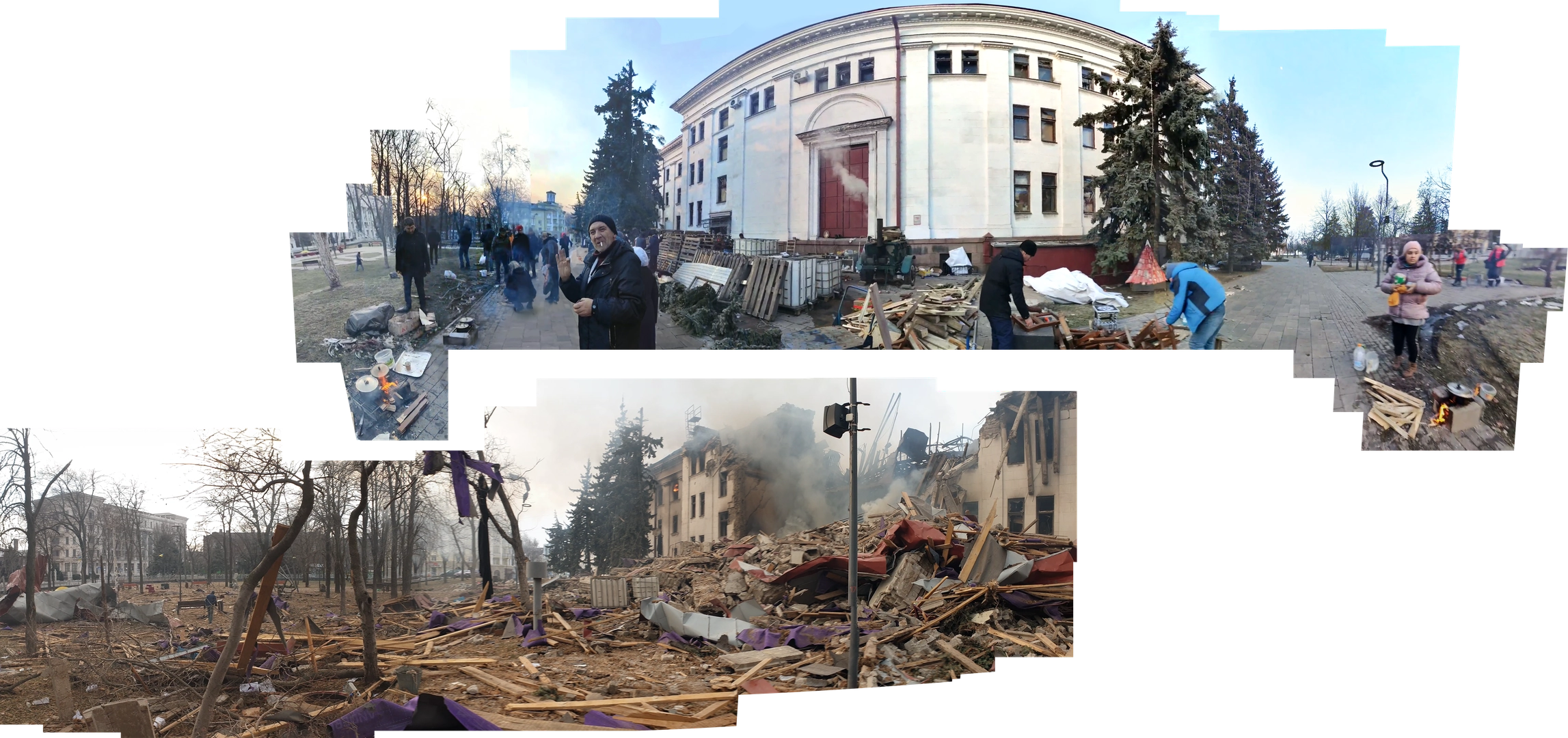 Panoramas capturing the area where the field kitchen was located – before and after the attack. ©Center for Spatial Technologies