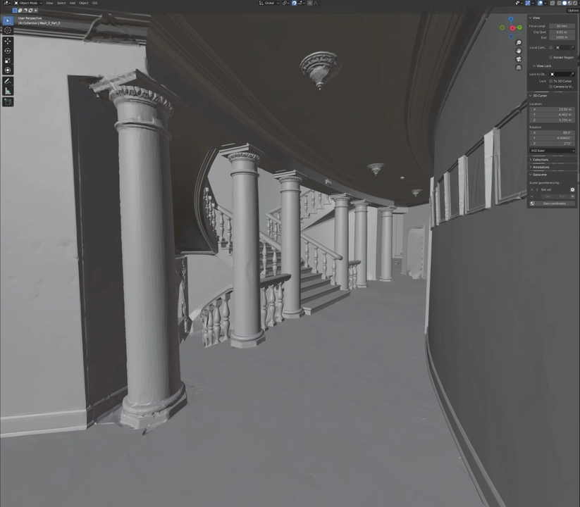 3D scan of the second floor of the theater lobby in Poltava. ©Center for Spatial Technologies